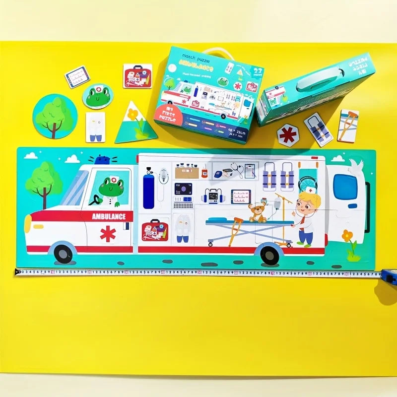 Jumbo Floor Puzzle Fire Truck Toddler Puzzles for Kids Firefighters Emergency Rescue Ambulance Jigsaw Puzzles Toys for Boy Girl