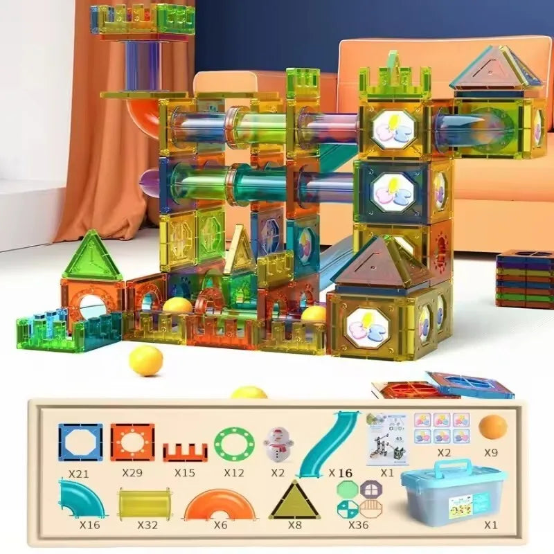 Magnetic Building Blocks Magnet Tiles Marble Run Race Track Blocks Model Construction Set Educational Magnet Toys for Children