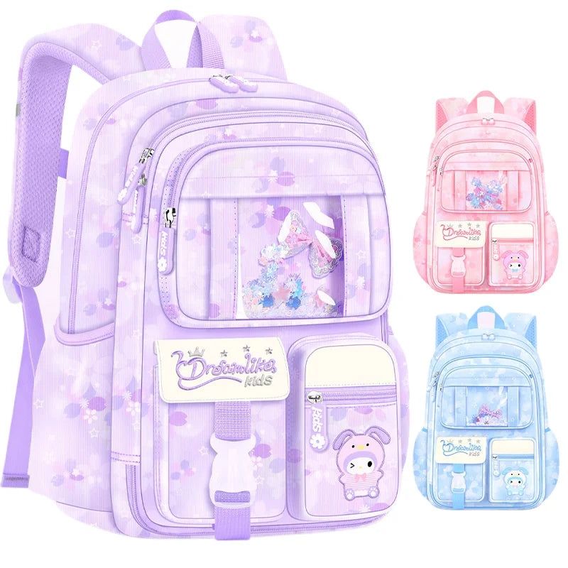 Melody Kuromi Sanrios Backpack Student Bag Girl Cartoon Kawaii Anime Breathable Super Light Large Capacity Child School Bag