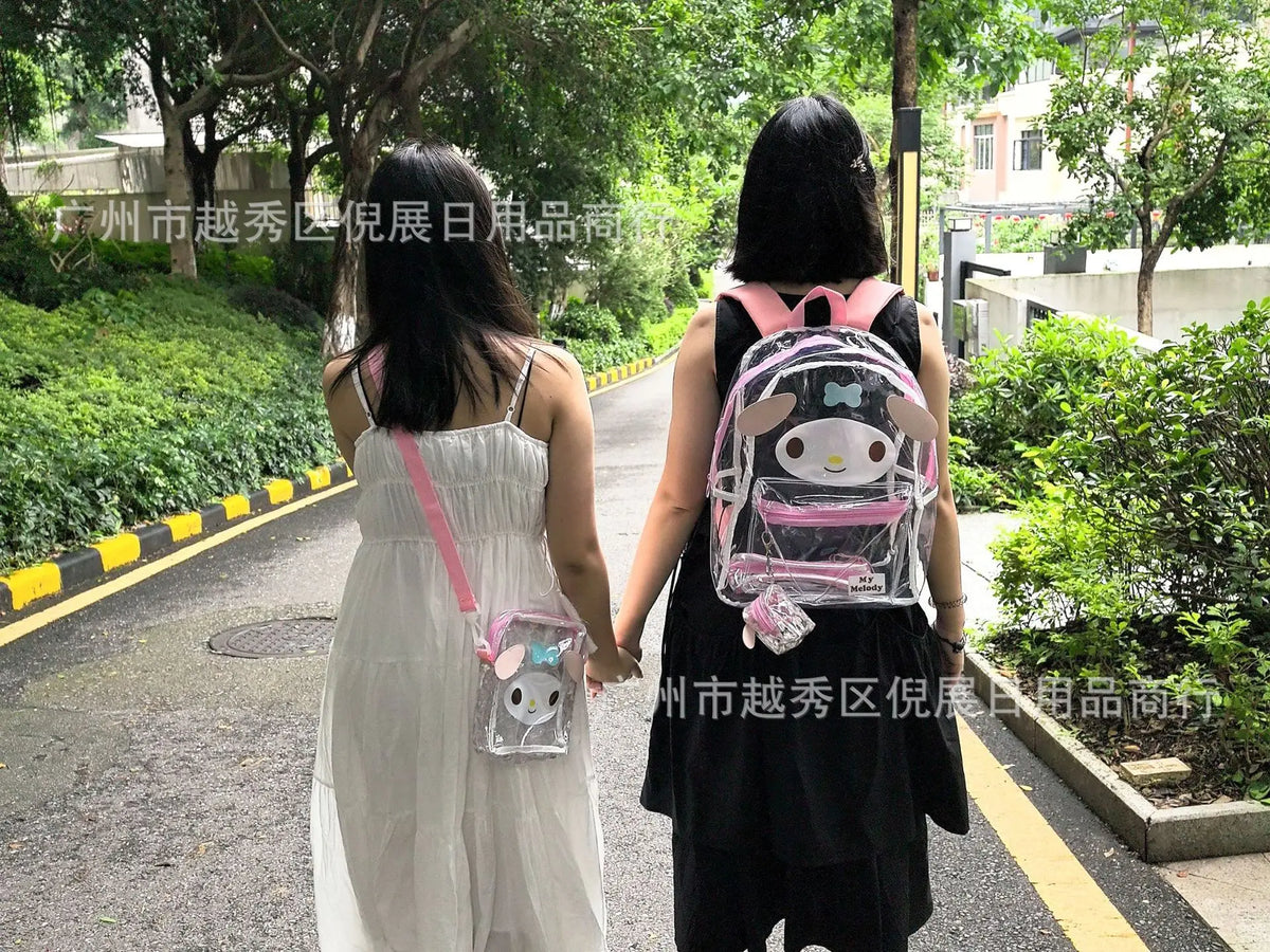Sanrio Hello Kitty Y2K Waterproof Transparent Backpack Cute Cinnamoroll Cartoon Pvc Large Capacity Storage Bag Student