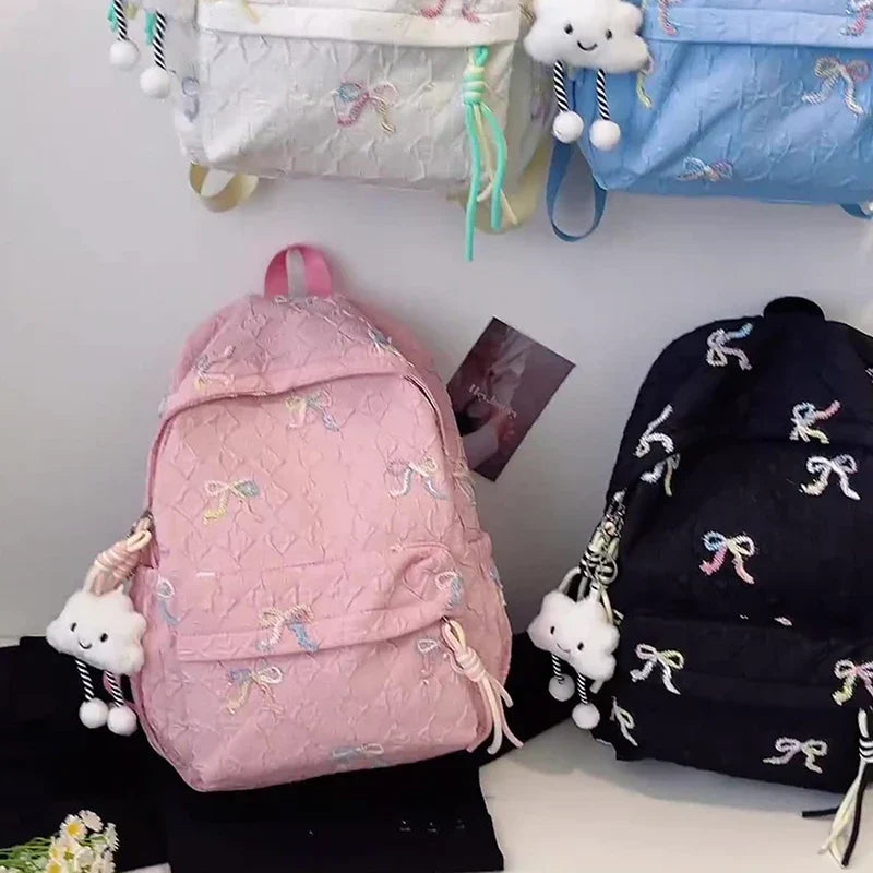 Versatile Junior High School Student Travel Laptop Backpack Cute Schoolbag Female Middle School Student Fashion Bowknot