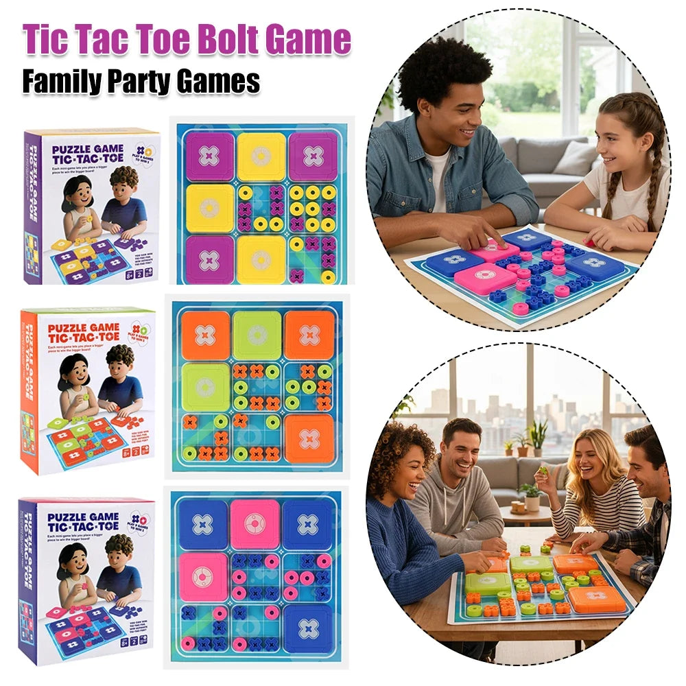3-in-1 Tic Tac Toe Bolt Game Handheld Puzzle Set Travel-Friendly Great for Christmas Party Games Family Fun Game Night