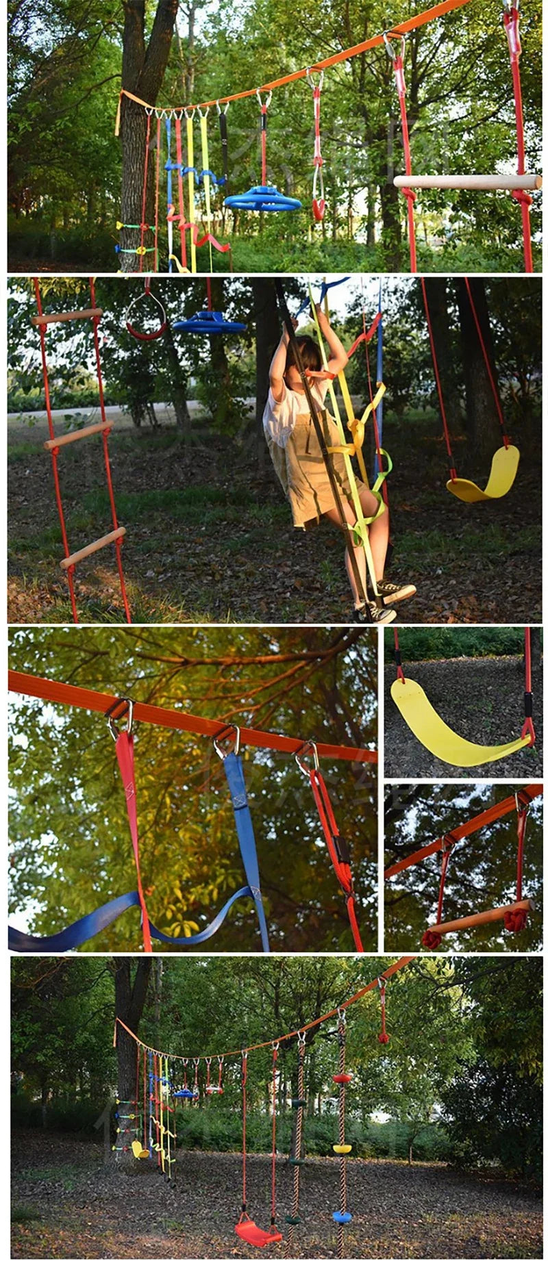 Ninja Tree Swing Toys Warrior Obstacle Course for Kids with Pulley Kit with Accessories Monkey Bars Gym Rings Climbing Ladder