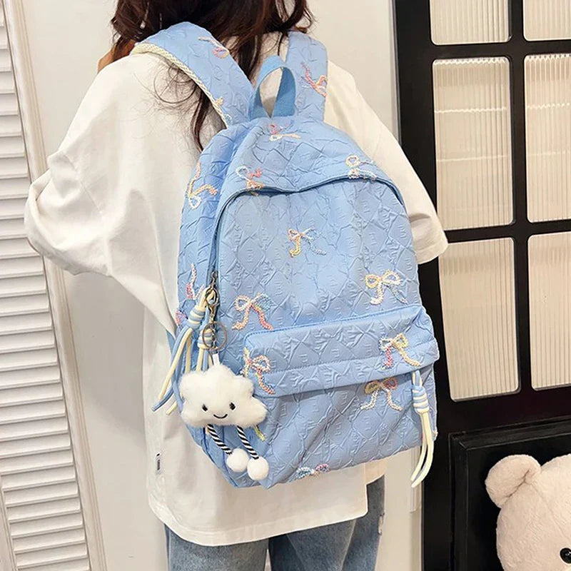 Versatile Junior High School Student Travel Laptop Backpack Cute Schoolbag Female Middle School Student Fashion Bowknot