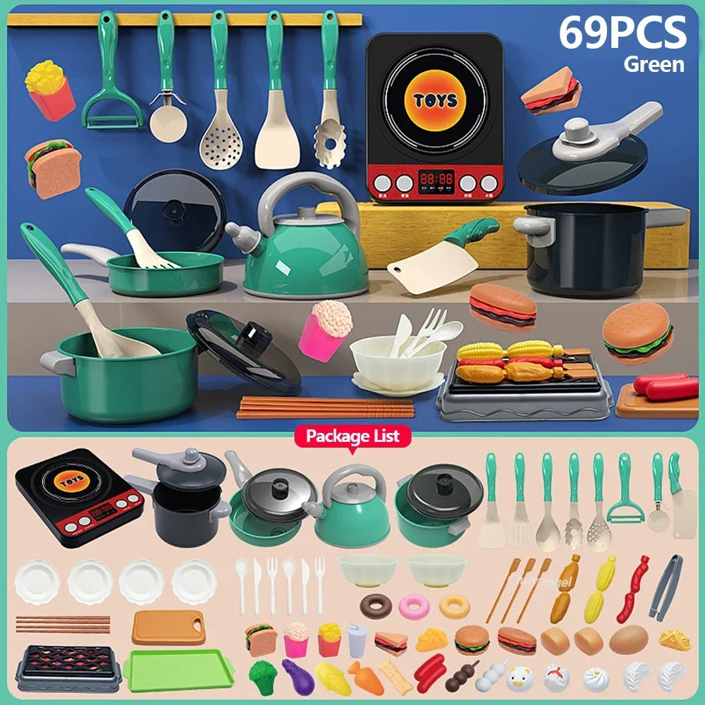 Kids Kitchen Toys Set 92/69/59 PCS Play Kitchen Accessories Kit with Play Pots Pretend Food Cooking Toy Toddler Girls Boy Gift