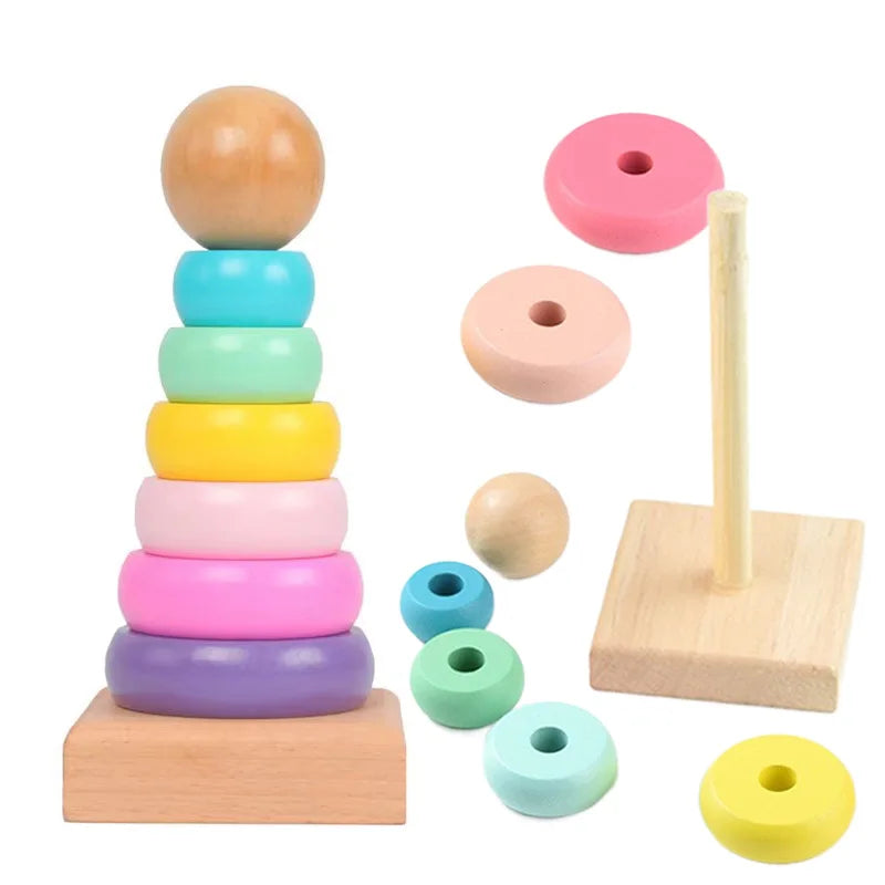 Wooden Macaroon Tower Children Puzzle Toys Montessori Educational Supplies Size Color Recognition Birthday Gifts for Kids TMZ