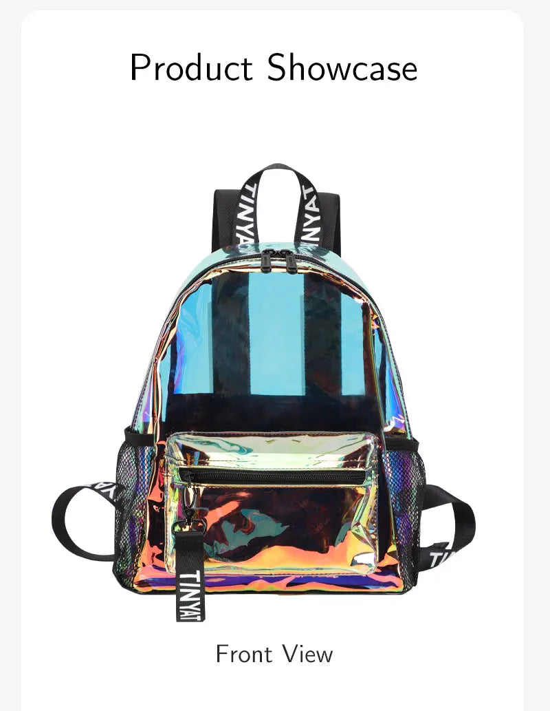 TINYAT PVC Clear Backpacks for Women Stylish Music Festival Water Resistant School Bag ita Bag for Easy Inspection During