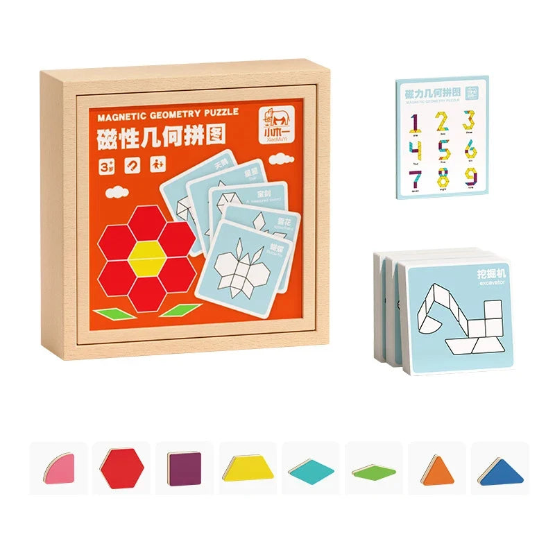 Magnetic Building Blocks Wooden Geometric Puzzle Exercise for Brain Intelligence Development Geometric Thinking Training for 2-8