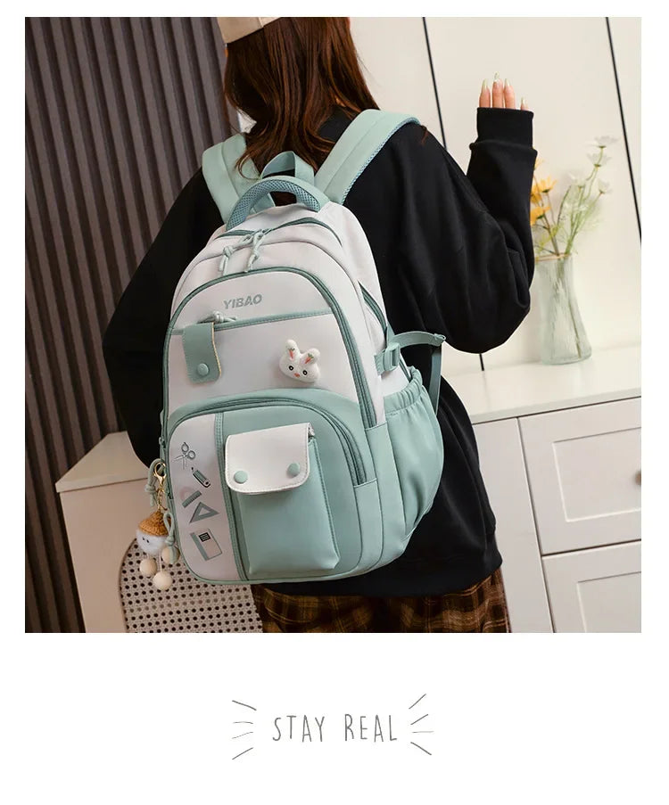 New cute rabbit children school backpack Fashionable splicing color contrast fresh lady knapsack kids schoolbags bring a