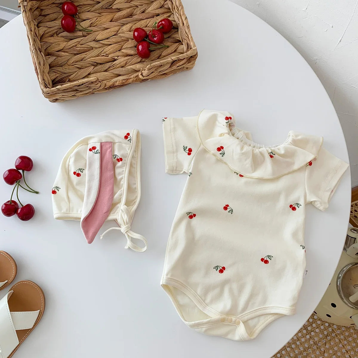 Summer Baby Clothes Newborn Thin Infant Girls One-Piece Cherry Short Sleeve Romper Newborns Jumpsuit Homewear Casual Pajamas