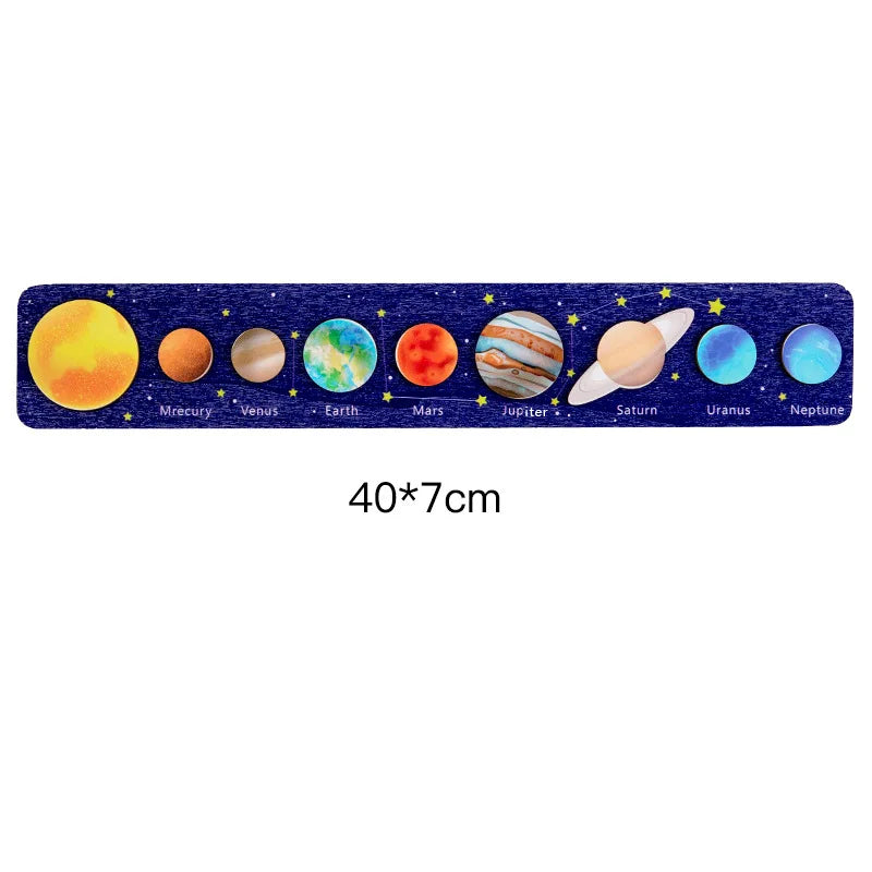 Baby Montessori Wooden Early Education Toys 3D Eight Planets Puzzle Toy Universe Cognition Solar System Planet Matching Board