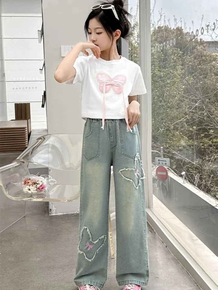 Child House Clothing Elementary Girl Summer Clothes Kids Set Korean Children's  Girly Setup Outdoor Top Girls Outfit Sets