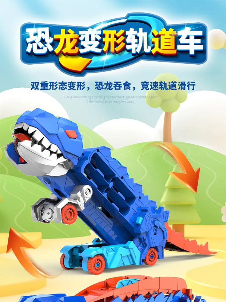 New Product Folding Dinosaur Transporter Car Competitive Game Roll To Eat Car Vehicle Racing Track With Mini Car Kid Gift Toy