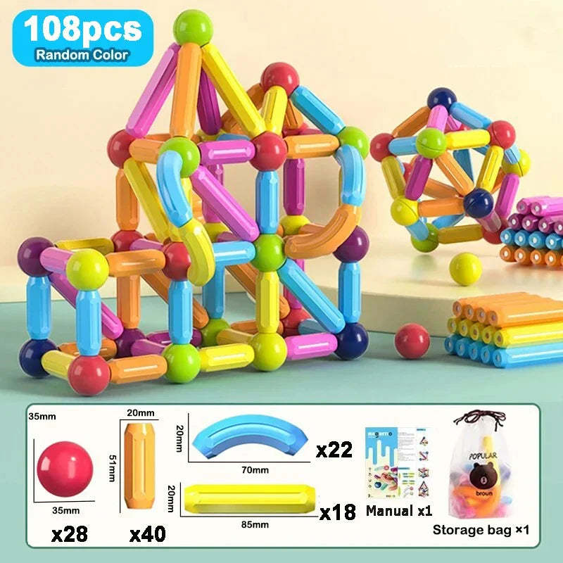 Montessori Educational Toy Magnetic Building Blocks Toy Magnetic Construction Set Magnet Ball Sticks Rod Games For Kids Baby