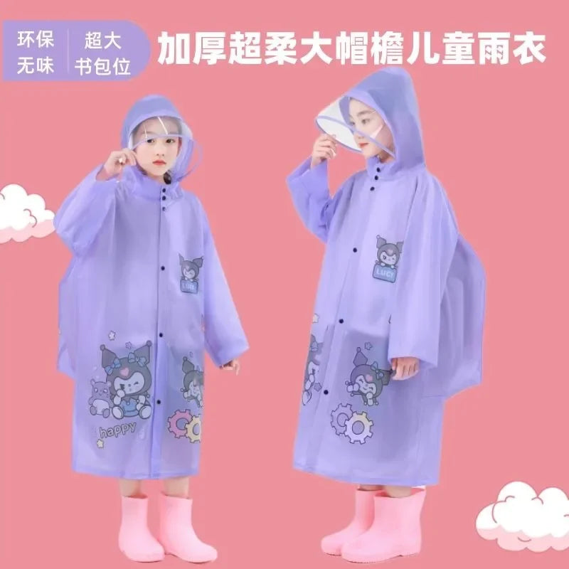 Sanrio Kuromi My melody Pochacco children's raincoat with school bag cute boys and girls kindergarten fashion student rain