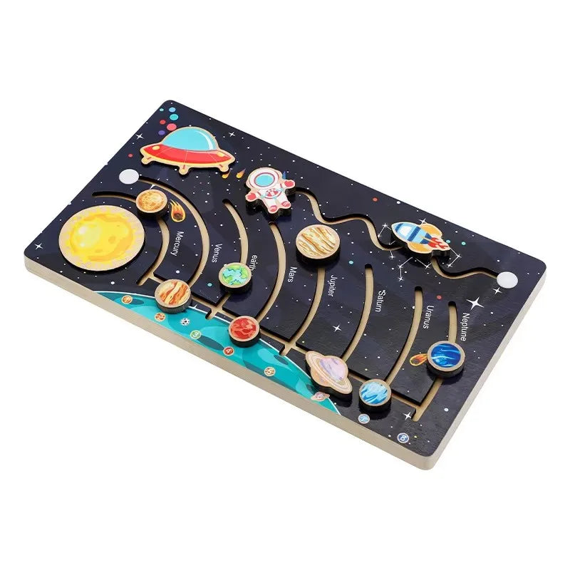 Movable Solar System Puzzle for Kids Boys 3-6 Years Wooden Space Toys Planets for Kids Space Planetary Science Educational Toys