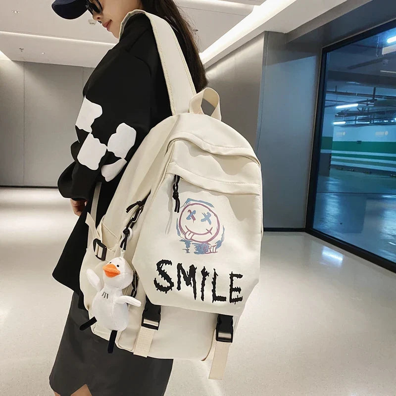 Fashion Cute Cartoon Pattern Waterproof Student School Bag, Casual Large Capacity Nylon Zipper Backpack Woman and Man