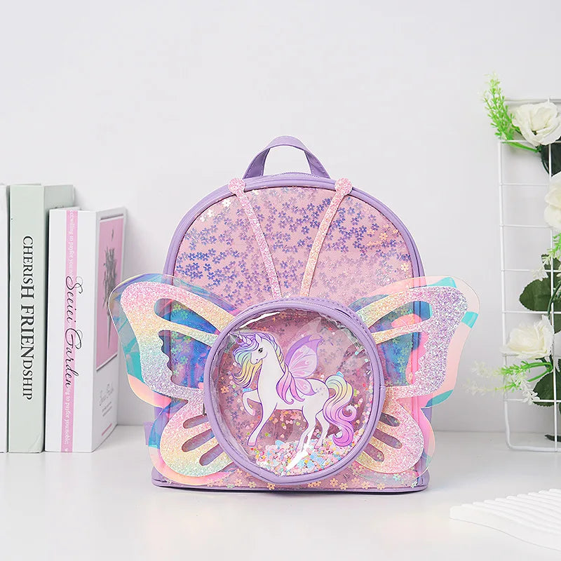 Fashionable Kid Bag for Girl Cartoon Unicorn Sequin Laser Butterfly Wings Backpack Girl School Backpack Mochila Infantil