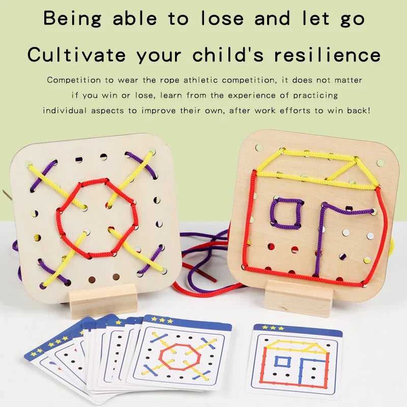 Wooden Montessori Teaching Aid Geometry Rope Threading Games Children's Early Education Thinking Training Board Educational Toys