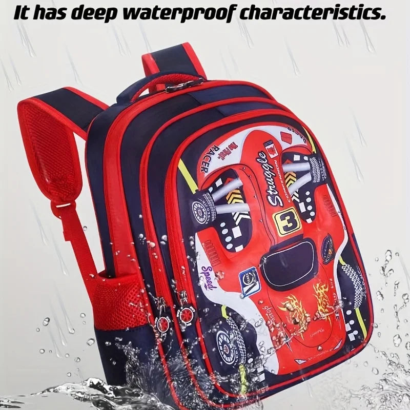 Waterproof Lightweight 3D Car Backpack Kindergarten Kid Preschool Backpack Young Children Boy Girl SchoolBag Primary Red
