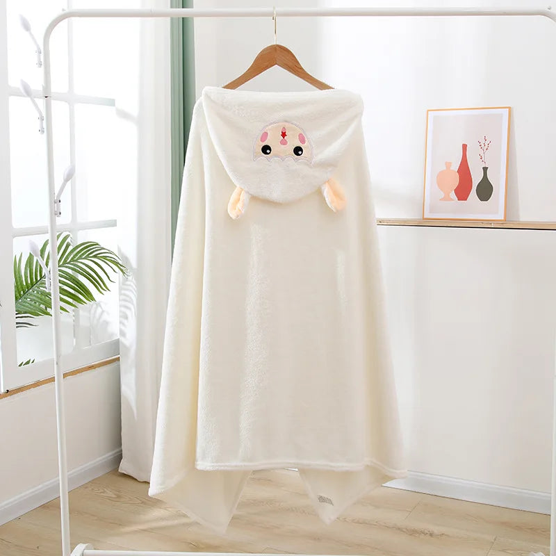 Cartoon Animal Hooded Bath Towel for Kids Coral Fleece Super Absorbent Non Shedding Bathrobe Cape for Toddler Baby