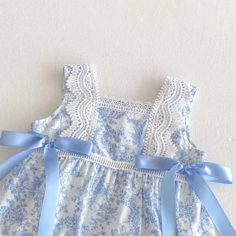2025 New Summer Newborn Baby Girl Romper Sleeveless Cotton Printing Lace Splicing Infant Baby Girls Jumpsuit 0-24M Baby Clothes
