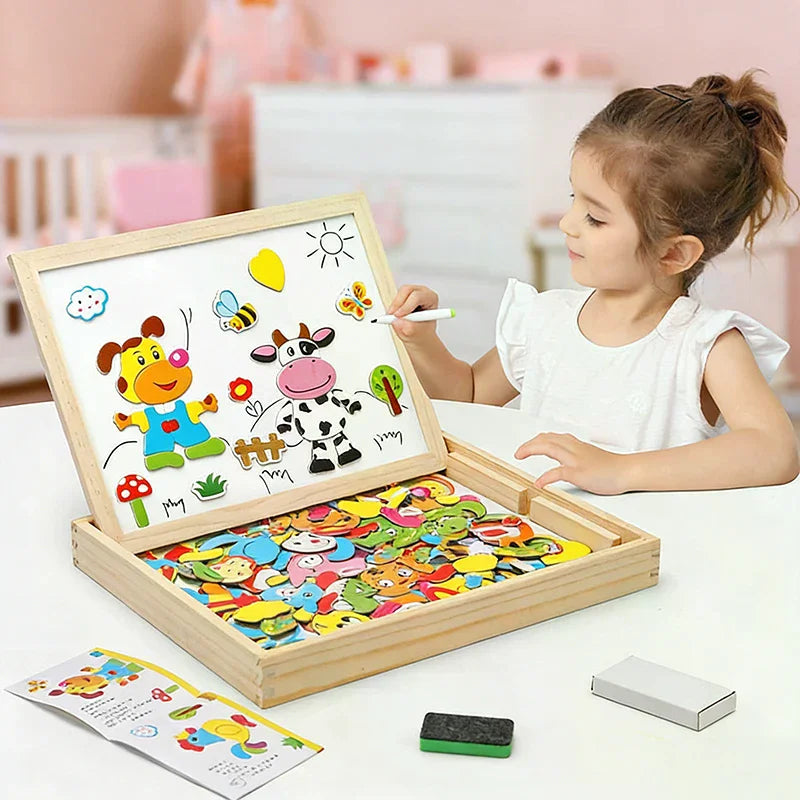 Wooden Multifunction Children Animal Puzzle Writing Magnetic Drawing Board Blackboard Learning Education Toys For Kids