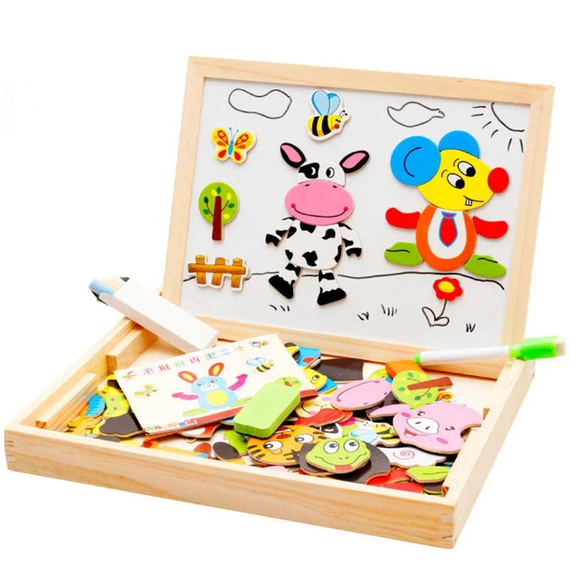 Wooden Multifunction Children Animal Puzzle Writing Magnetic Drawing Board Blackboard Learning Education Toys For Kids