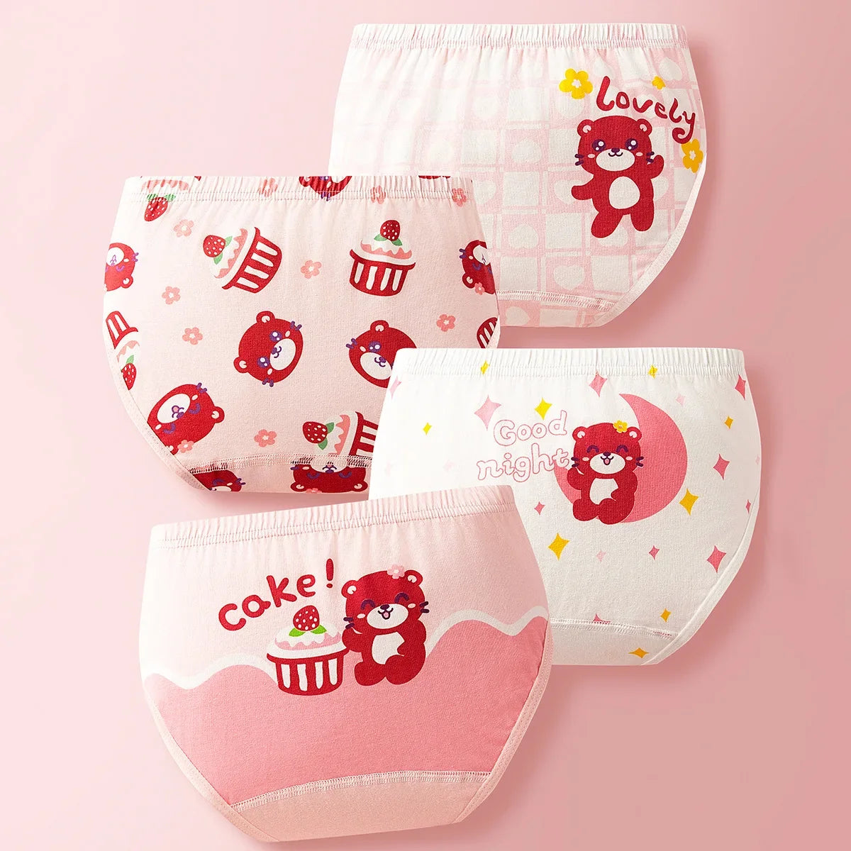 4Pcs Girls Cotton Panties Kid Breathable Soft Pretty Cartoon Briefs Young Children Underwears Toddler Antibacterial Knickers