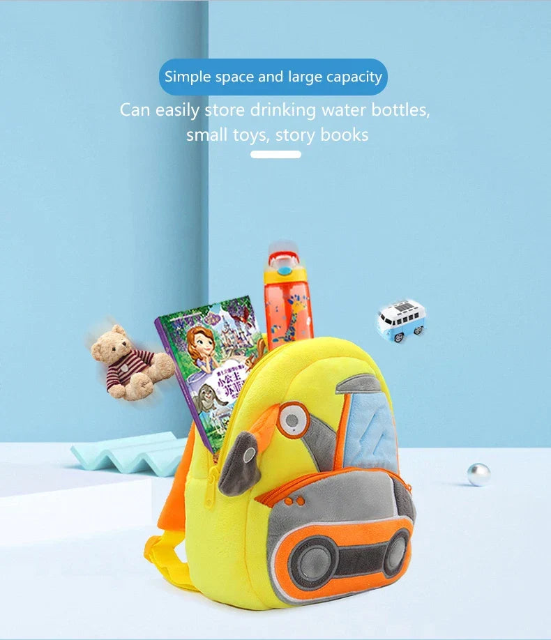 2-4 years old kids engineering backpack cartoon excavator backpack plush kids small school bag toy backpack - Baby's World