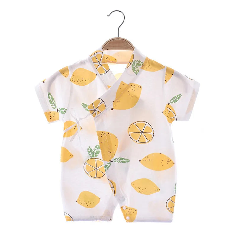 Newborn Baby Summer Onesie Pure Cotton Clothes Boys Girls Cute Fruit Printed Jumpsuit Baby Short Sleeve Thin Monk  Clothes