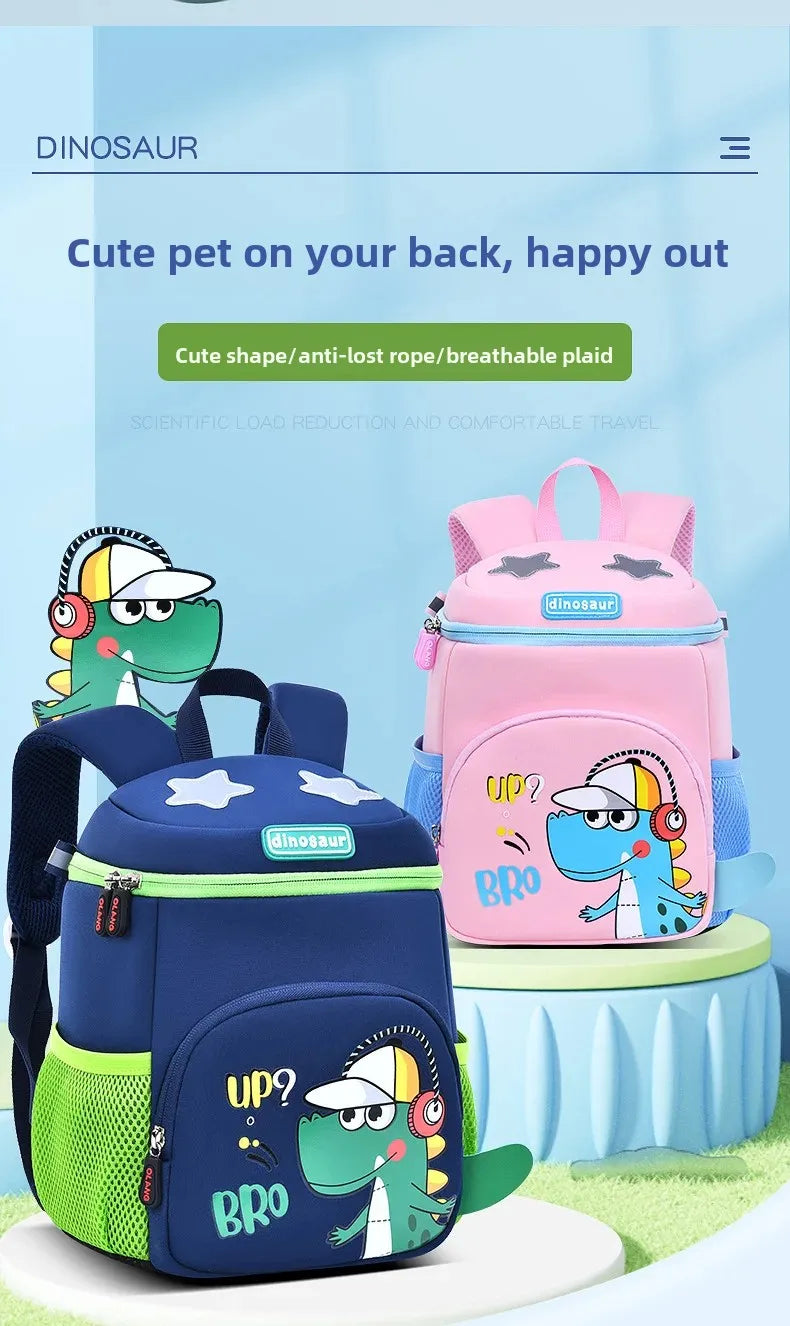 New Cartoon Dinosaur Kindergarten Backpack Spine Protection Lightweight School Bag for Primary School Children - Baby's