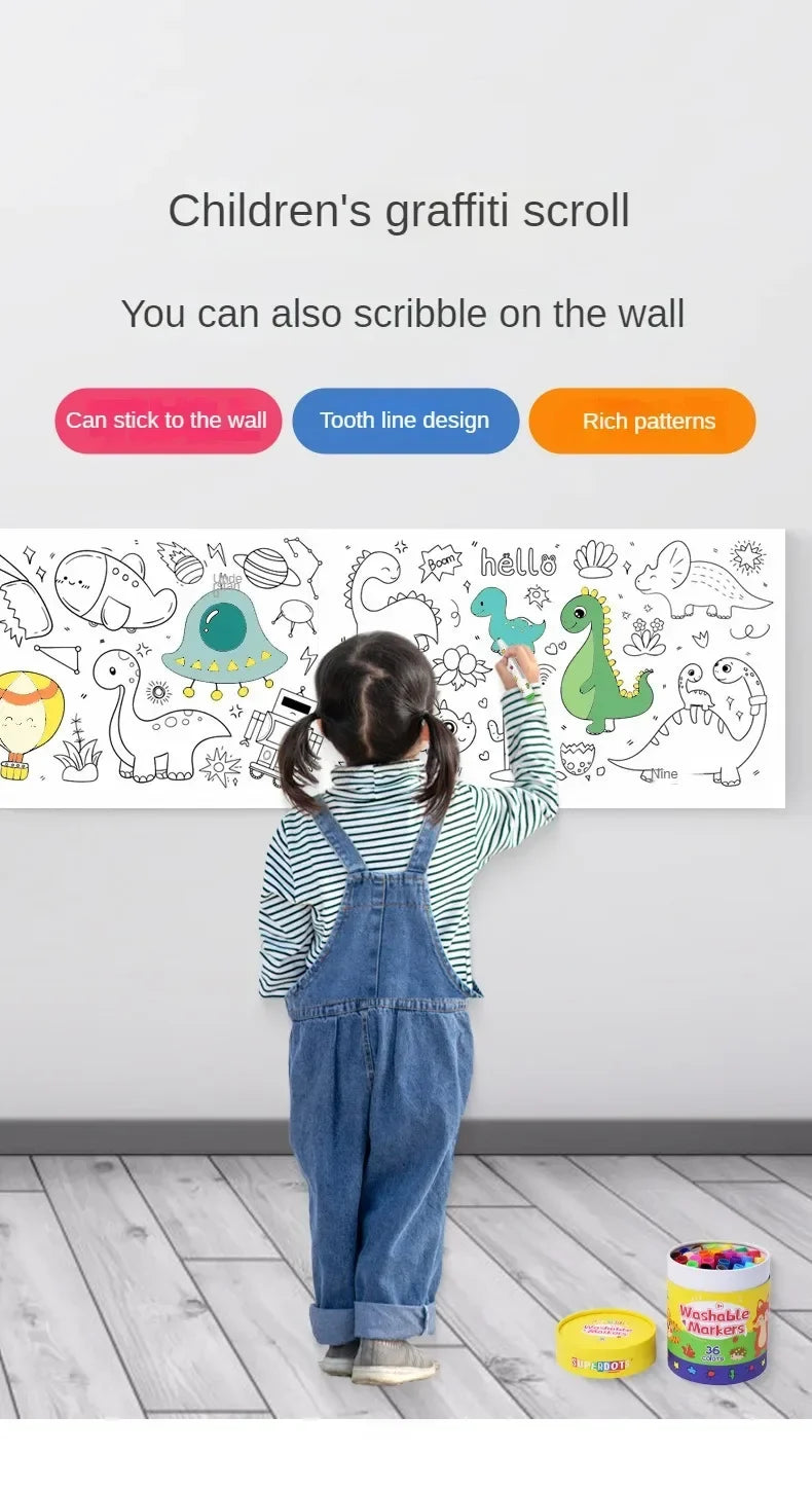 Kids Coloring Paper Roll Sticky DIY Drawing Graffiti Art Color Filling Educational Toys for Children Wall Floor Painting Gifts