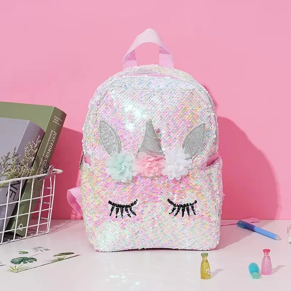Unicorn Sequin Backpack Cartoon School Bag School Bookbag large capacity Book food Storage Double Shoulder Backpack Travel