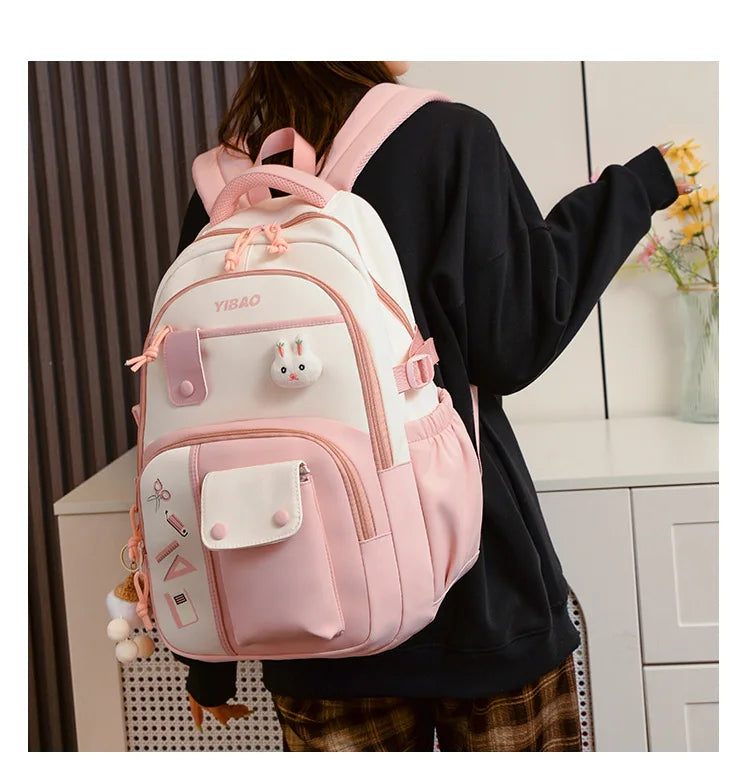 New cute rabbit children school backpack Fashionable splicing color contrast fresh lady knapsack kids schoolbags bring a