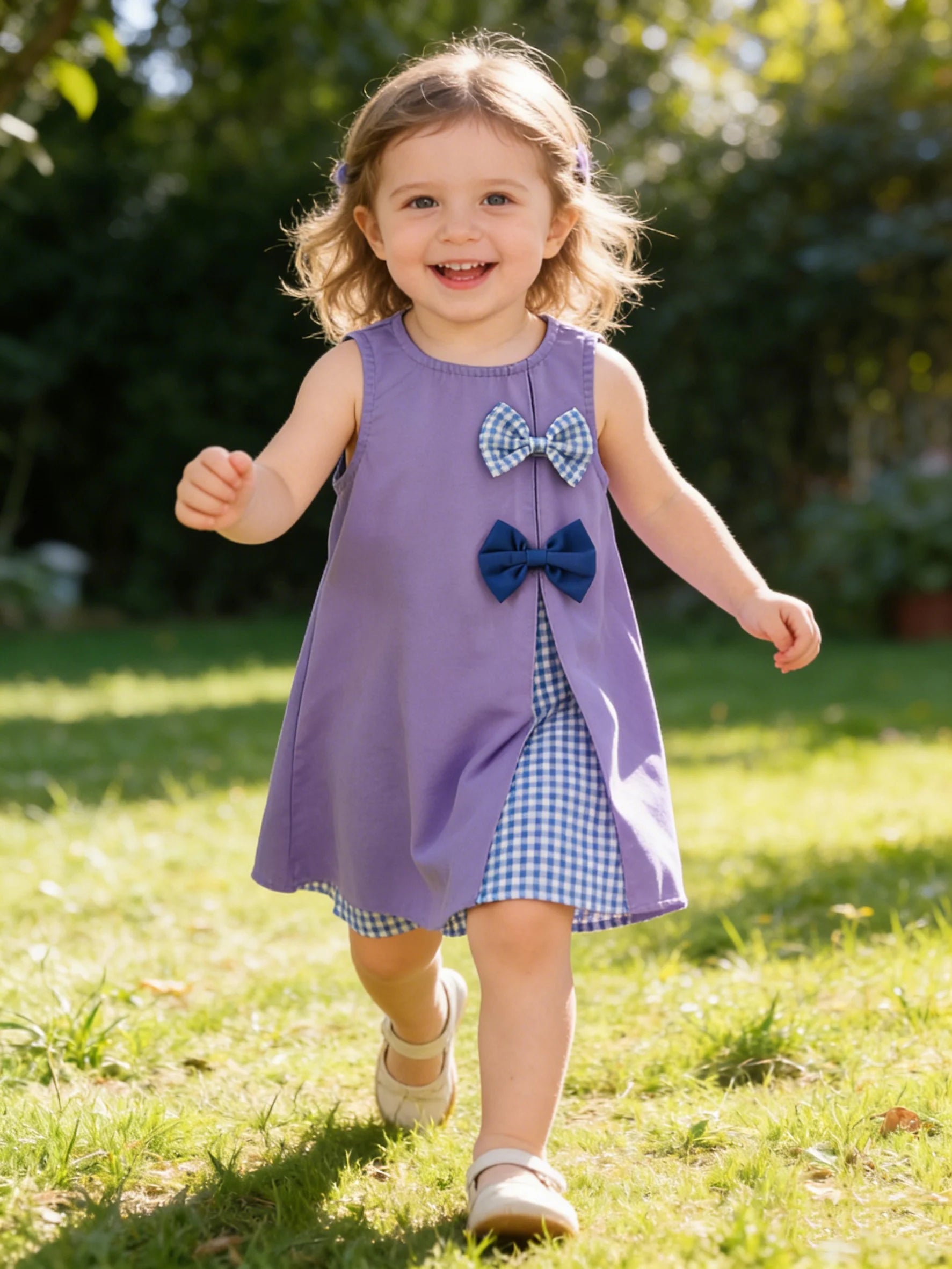 Summer Newborn Baby Girl's Purple Bow-Tie Vest Skirt Plaid Splice Sleeveless A-Line Skirt Toddler Kids' Clothing Accessory
