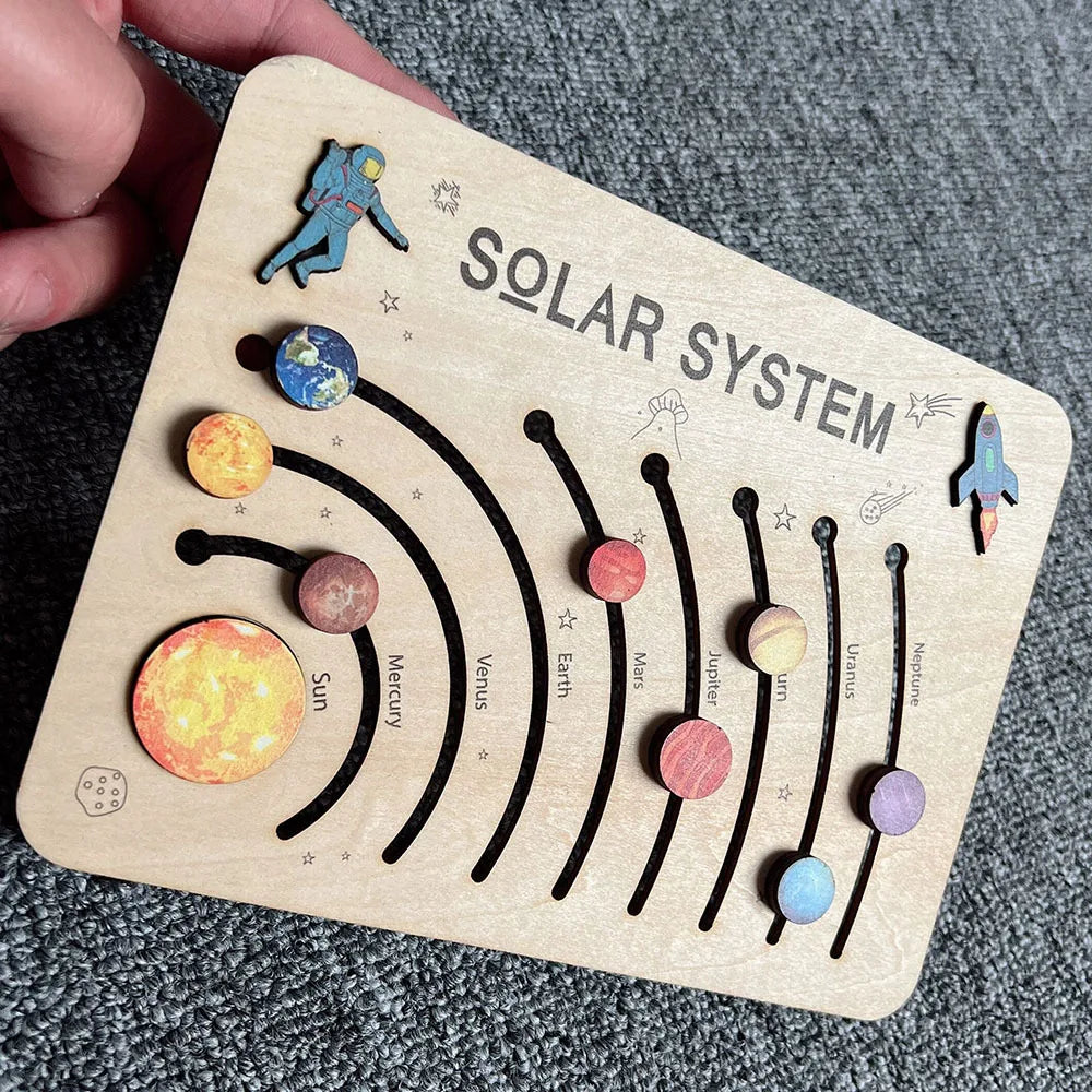 Movable Solar System Puzzle for Kids Boys 3-6 Years Wooden Space Toys Planets for Kids Space Planetary Science Educational Toys