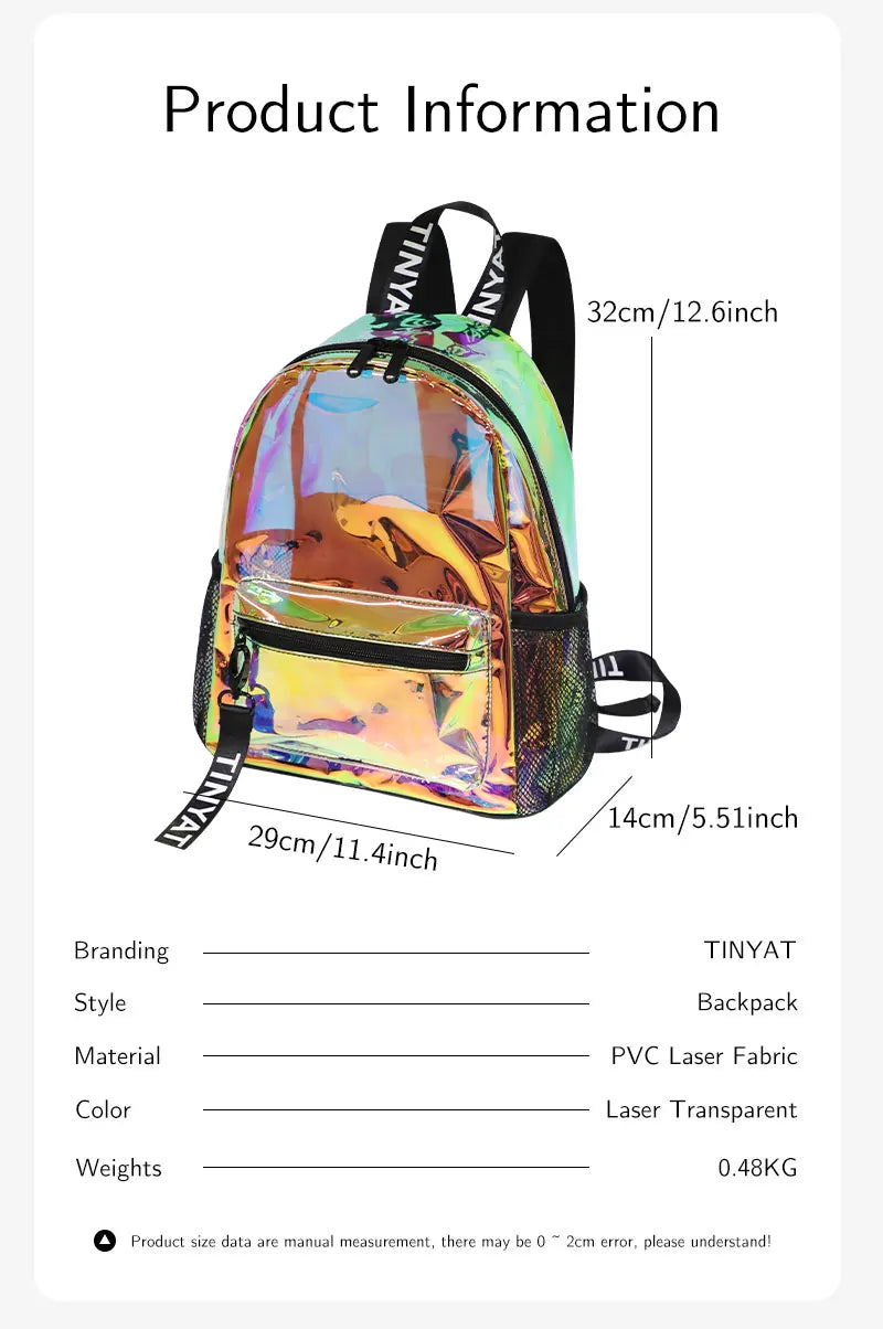 TINYAT PVC Clear Backpacks for Women Stylish Music Festival Water Resistant School Bag ita Bag for Easy Inspection During