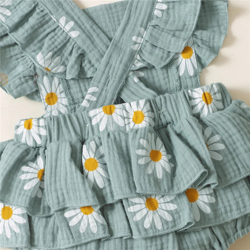 Summer Newborn Infant 0-18Month Baby Girls Romper Sunflower Print Sleeveless Cute Kids Onepiece Jumpsuit