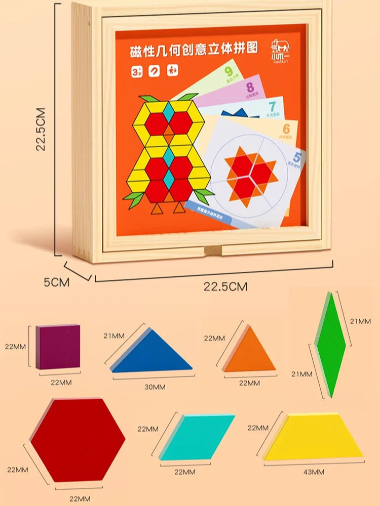 Magnetic Building Blocks Wooden Geometric Puzzle Exercise for Brain Intelligence Development Geometric Thinking Training for 2-8