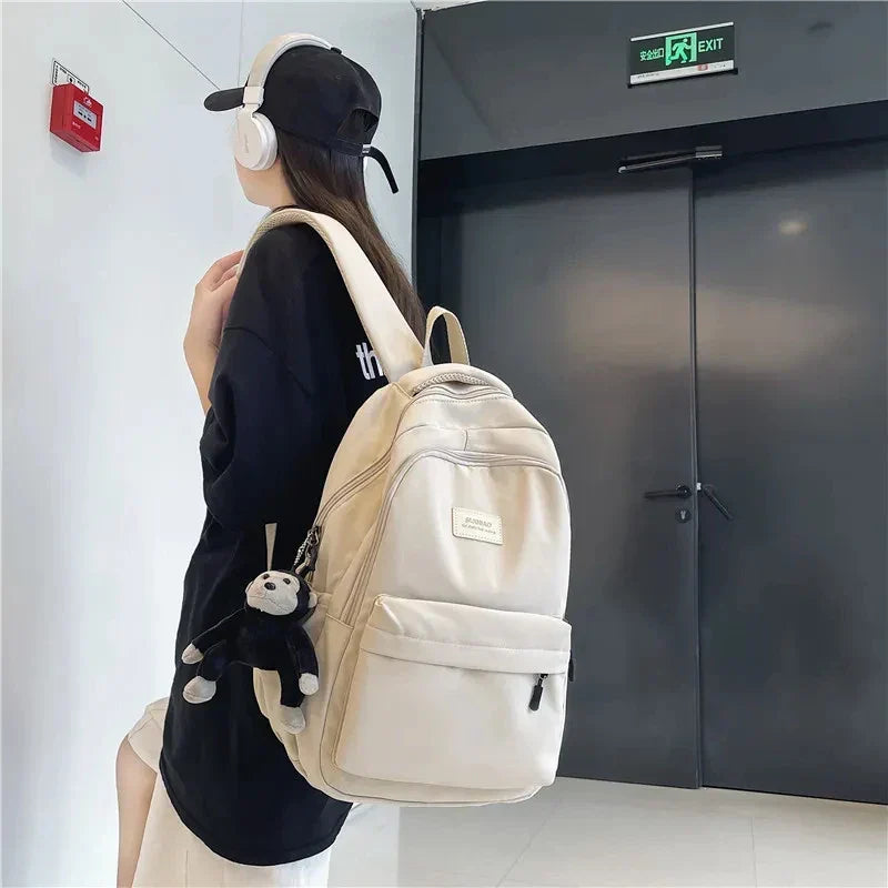 Solid Color Backpack Women Multi-pocket College Book Bag Casual Laptop Backpacks Men Schoolbag For Teenage School Bags For