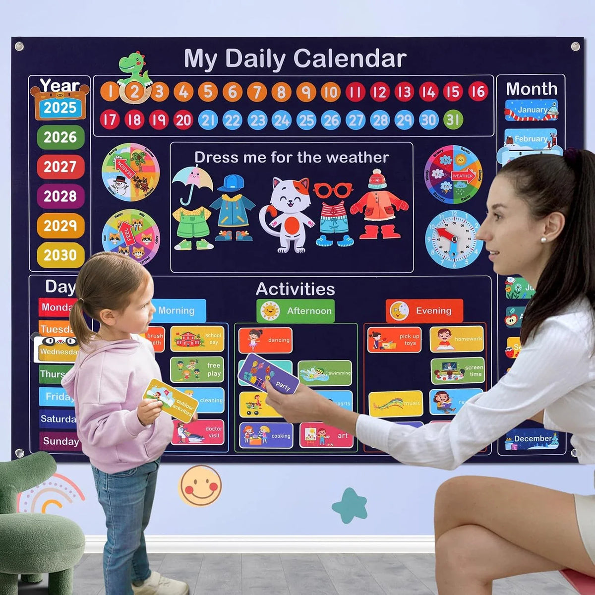 Montessori Felt Calendar Sensory Story Board for Toddlers，Interactive Classroom/Home Early Learning Wall Hanging Gifts