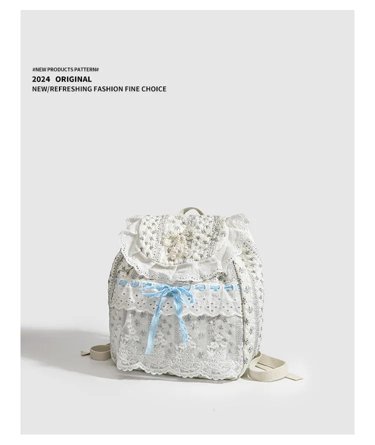Student Schoolbag Korean - Student's Schoolbag Korean Version Kawaii Fashion Bag Lace Bow Backpack Cloth Bag Sweet Style