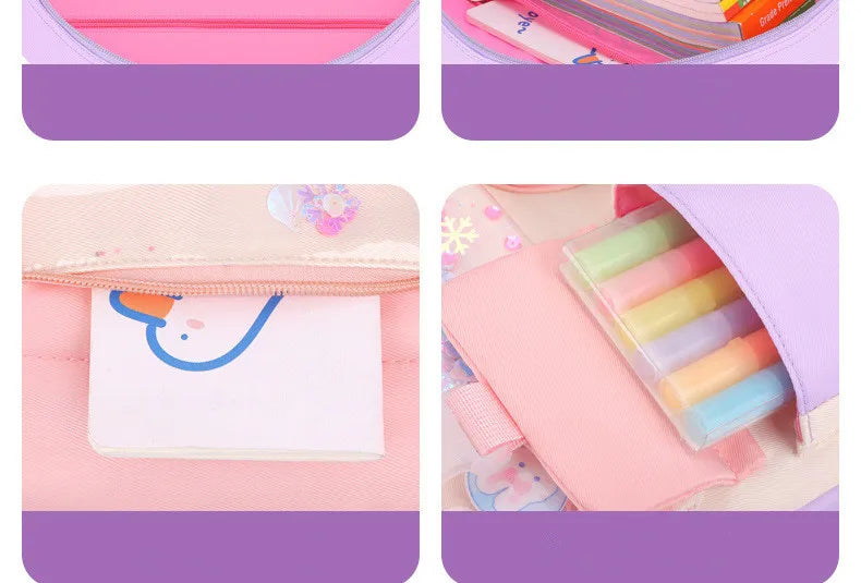 Cute Student Backpack 3pcs/set Primary Schoolbag Rabbits and quicksand Kawaii Student Backpack Teenage Girls Handbag