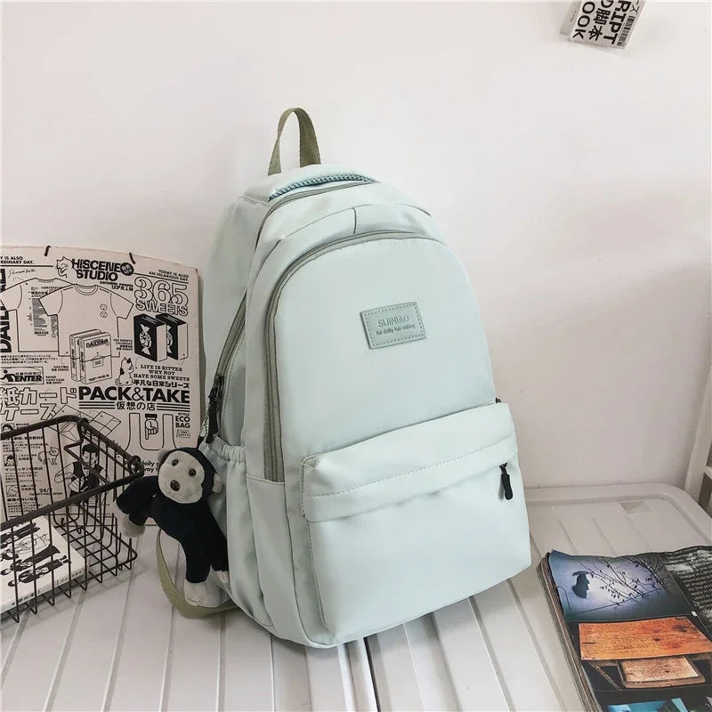 Solid Color Backpack Women Multi-pocket College Book Bag Casual Laptop Backpacks Men Schoolbag For Teenage School Bags For