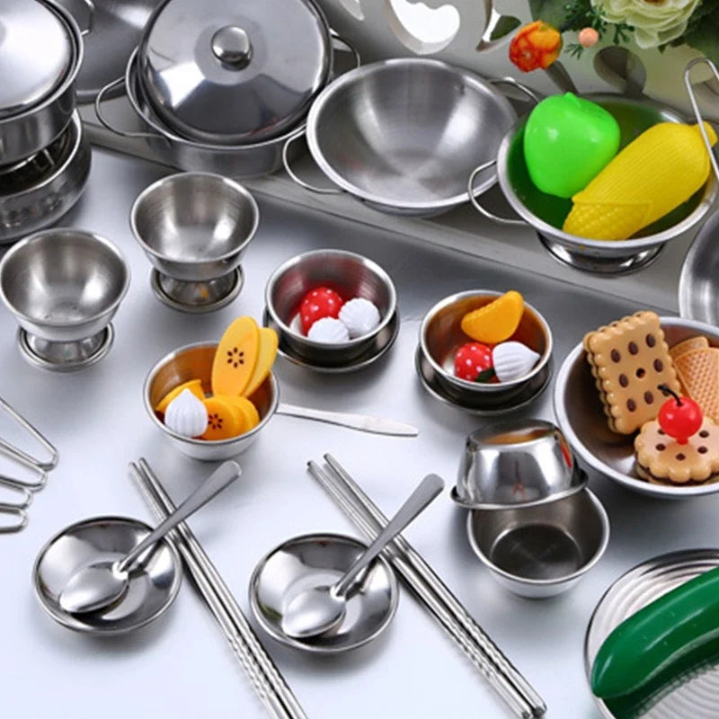 MINI Kitchen Utensils Toys Set For Kids Girl Stainless Steel Can Hold Food Cooking Kitchen Toys Education Pretend Play