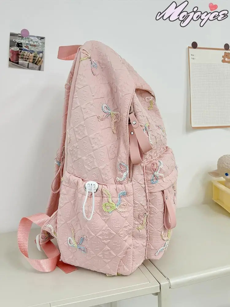 Sweet Backpacks For Girl Embroidery Bow Cute Mini Backpack INS Fashion School Backpack Kawaii Stylish Knapsack Feminina