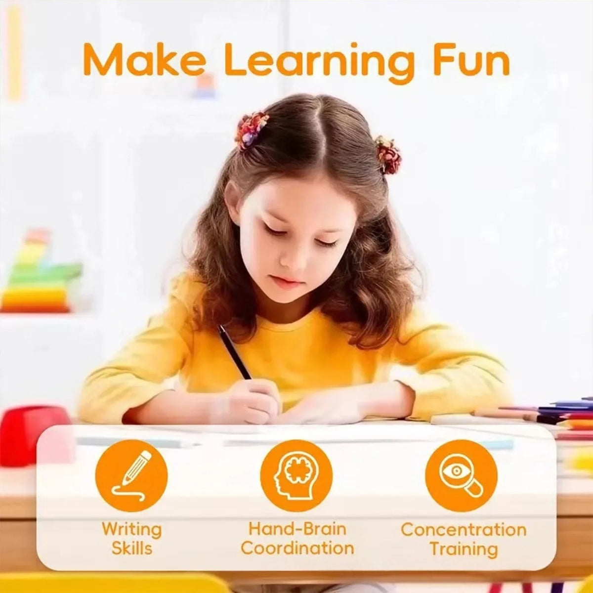 Kids Calligraphy Practice Book with Writing Correction Guide Reusable Handwriting Book with 6 Erasable Pens and 3 Grips