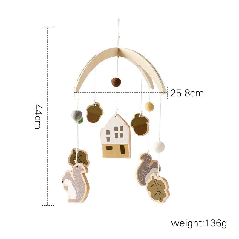 Baby Wooden Bed Bell Cartoon Rabbit Mobile Hanging Rattles Toy Hanger Crib Mobile Bed Bell Wood Toy Holder Arm Bracket Kid Gifts