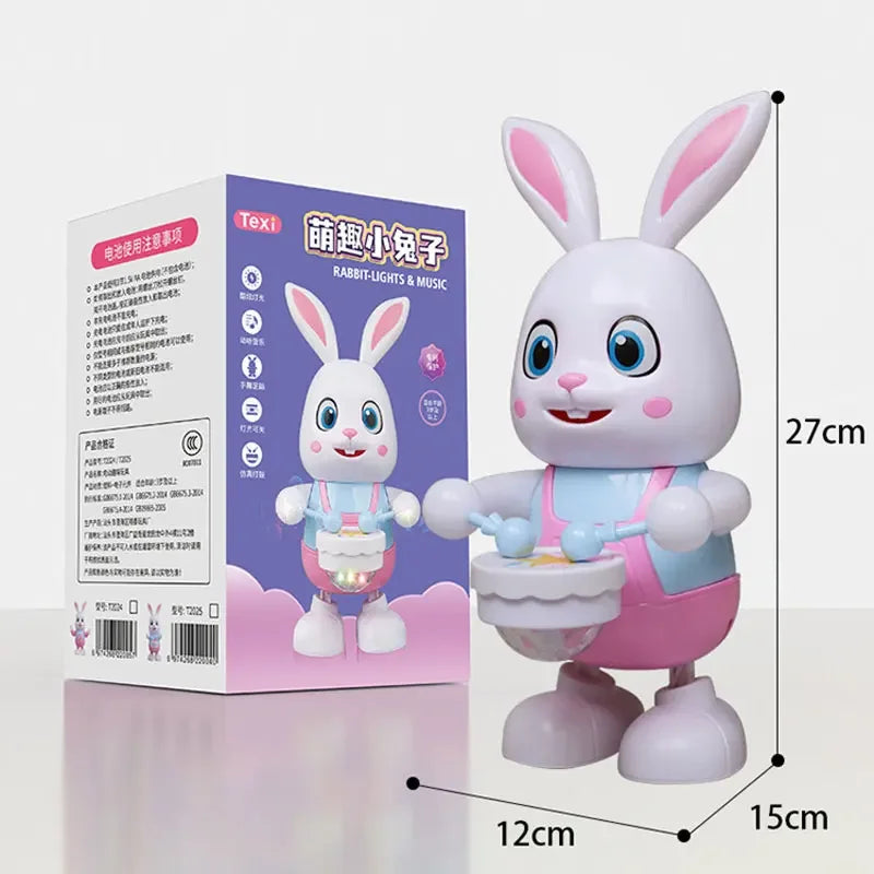 Robot Rabbit Dancing Sing Song Electronic Music Animal Beat Drum With LED Cute Desktop Model Toy Children Birthday Gift